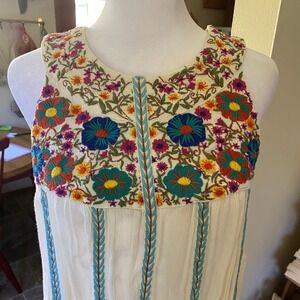 Kyla Seo Floral Embroidered Handkerchief Hem White Mini Dress Small Boho Hippie